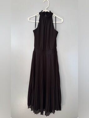 White House Black Market - Pleated Black Halter Midi Dress